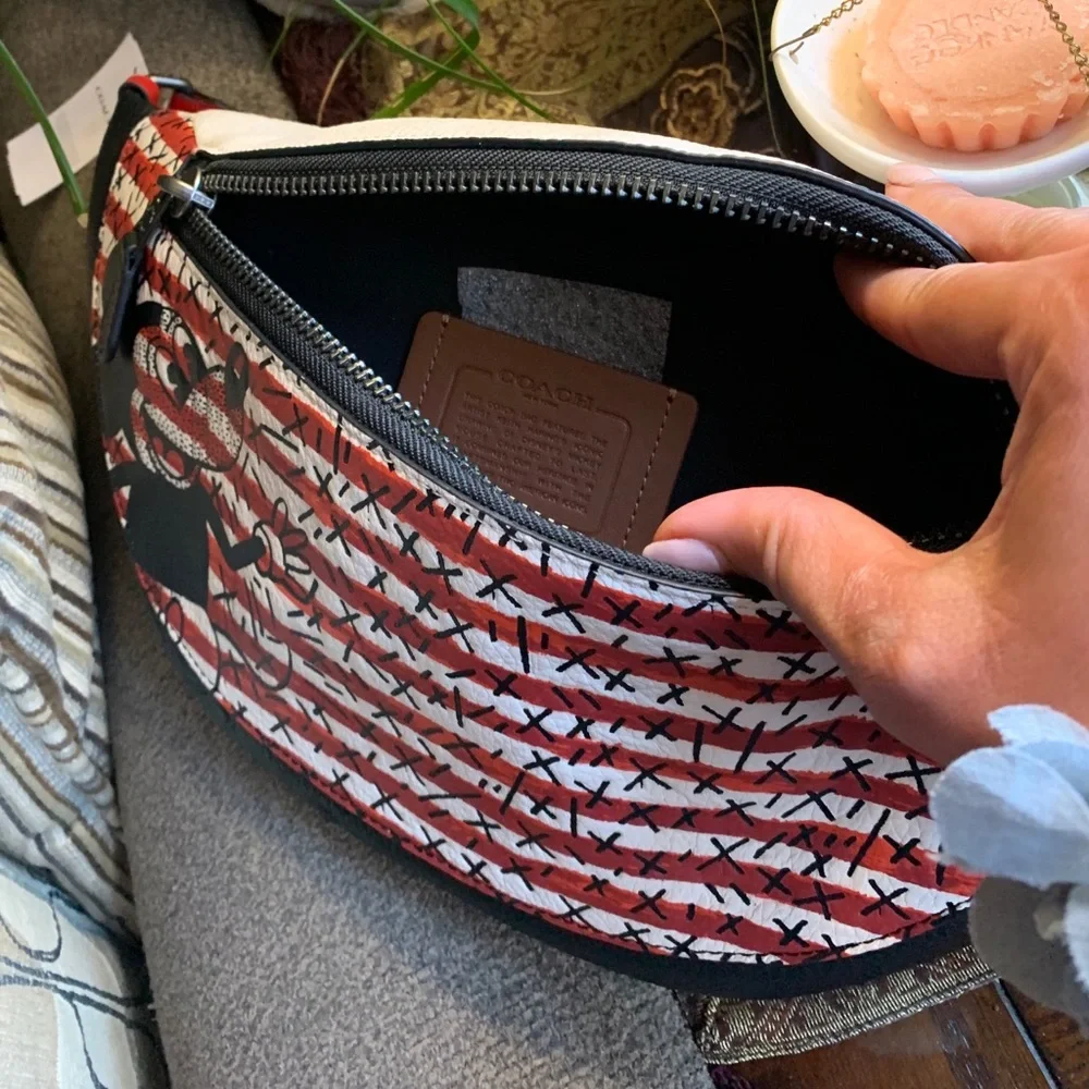 Authentic COACH Pebbled leather Mickey mousse Keith Disney 2 zips belt bag - Picture 6 of 16